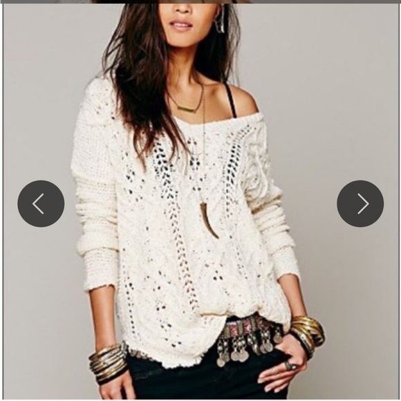 Free People Ivory Cross My Heart Chunky Knit Sweater + Forever21 Knit Sweater - Picture 1 of 14